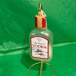 Handmade glass blown vodka bottle ornament NWOT